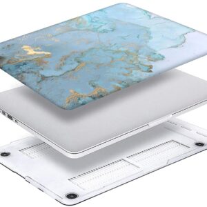 Blue Gold Marble Hard Cover Compatible with MacBook Air 13/13.3 Inch Case 2017 2016 2015 2014 2013 2012 2011 2010 A1466/A1369, AMCJJ Plastic Laptop Hard Shell Case & Keyboard Cover & Screen Protector