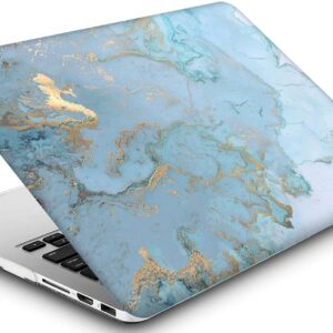 Blue Gold Marble Hard Cover Compatible with MacBook Air 13/13.3 Inch Case 2017 2016 2015 2014 2013 2012 2011 2010 A1466/A1369, AMCJJ Plastic Laptop Hard Shell Case & Keyboard Cover & Screen Protector