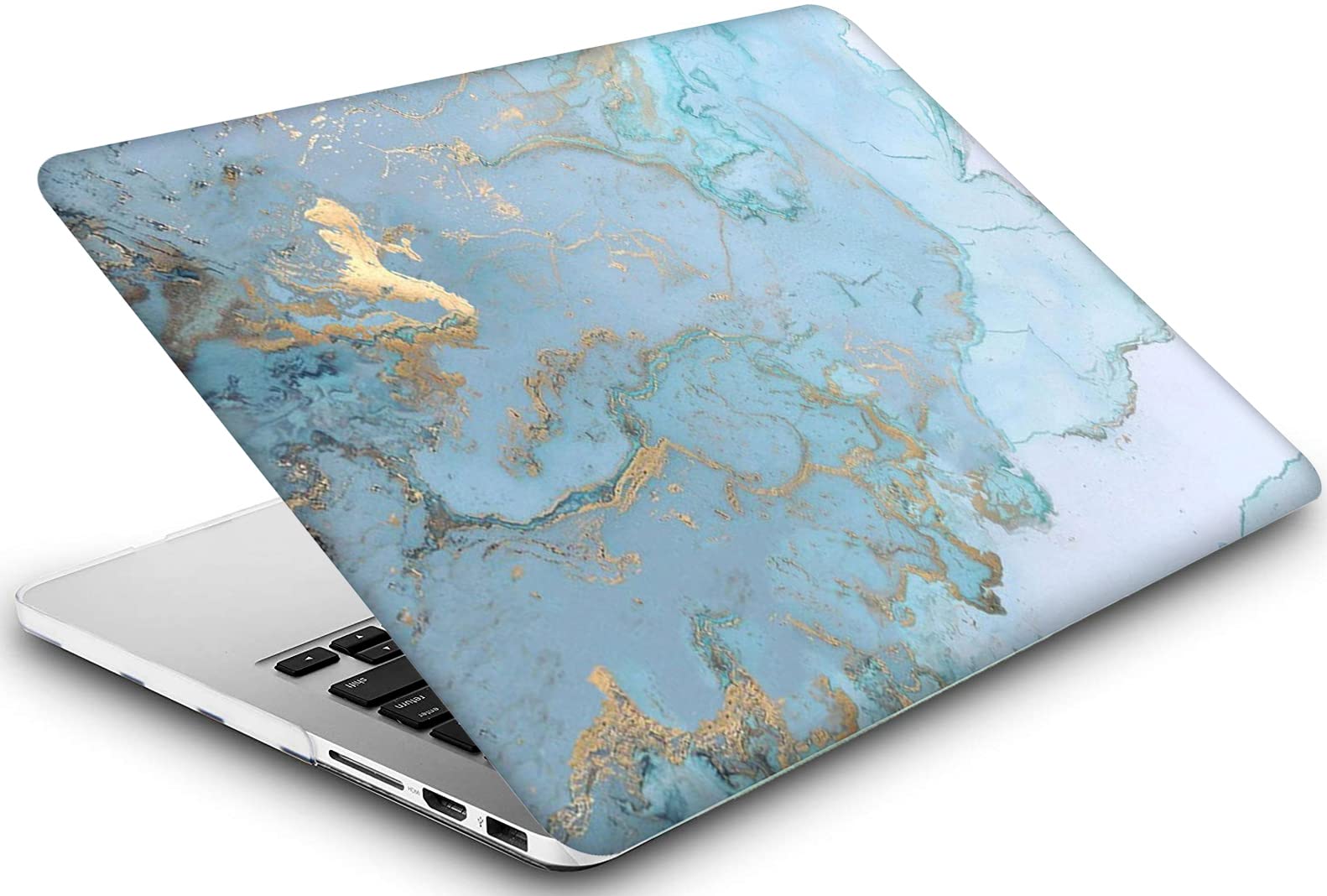 Blue Gold Marble Hard Cover Compatible with MacBook Air 13/13.3 Inch Case 2017 2016 2015 2014 2013 2012 2011 2010 A1466/A1369, AMCJJ Plastic Laptop Hard Shell Case & Keyboard Cover & Screen Protector