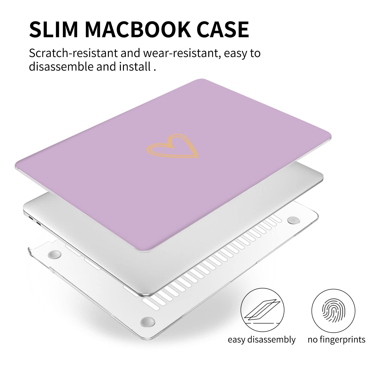 Seorsok Compatible with MacBook Air 13 Inch Case 2020 2019 2018 Release A1932 A2179 M1 A2337 Touch ID, Gold&Cute Heart Pattern Plastic Hard Shell Case with Keyboard Cover,Purple