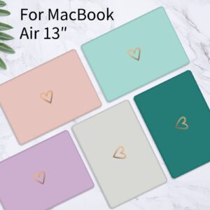 Seorsok Compatible with MacBook Air 13 Inch Case 2020 2019 2018 Release A1932 A2179 M1 A2337 Touch ID, Gold&Cute Heart Pattern Plastic Hard Shell Case with Keyboard Cover,Purple