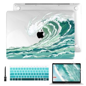 batianda macbook air 13 inch case 2020 2019 2018 release a2337 a2179 a1932,pattern clear hard case shell cover with keyboard cover & screen protector for new macbook air 13 retina & touch id (wave)