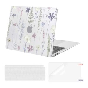 MOSISO Compatible with MacBook Air 13 inch Case 2022 2021 2020 2019 2018 Release A2337 M1 A2179 A1932 Touch ID, Plastic Meadow Floral Hard Shell Case&Keyboard Cover&Screen Protector, Transparent