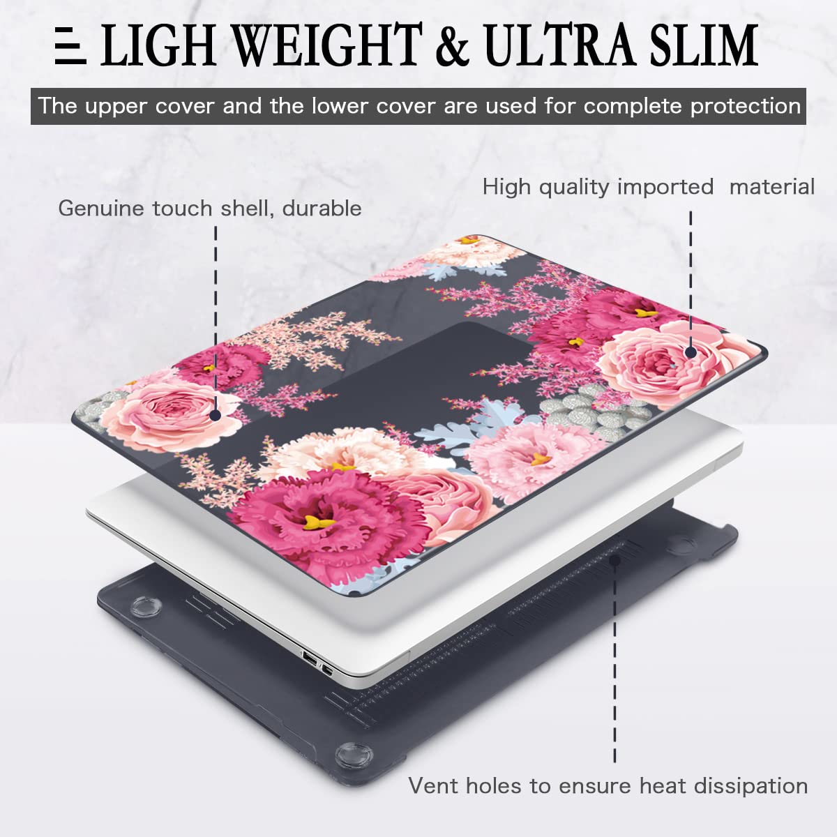 CISSOOK Floral Case for 2010-2015 2017 MacBook Air 13 inch Case Model A1466/A1369, Plastic Hard Shell Case & Keyboard Cover & Screen Protector for Old MacBook Air 13.3" No Touch ID, Gorgeous flowers