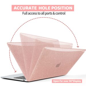 Anban Compatible with MacBook Air 13 inch Case 2022 2021 2020 2019 2018 Release A2337 M1 A2179 A1932 Touch ID, Glitter Smooth Hard Protective Case & Sparkle Laptop Sleeve & Keyboard Cover, Rose Gold