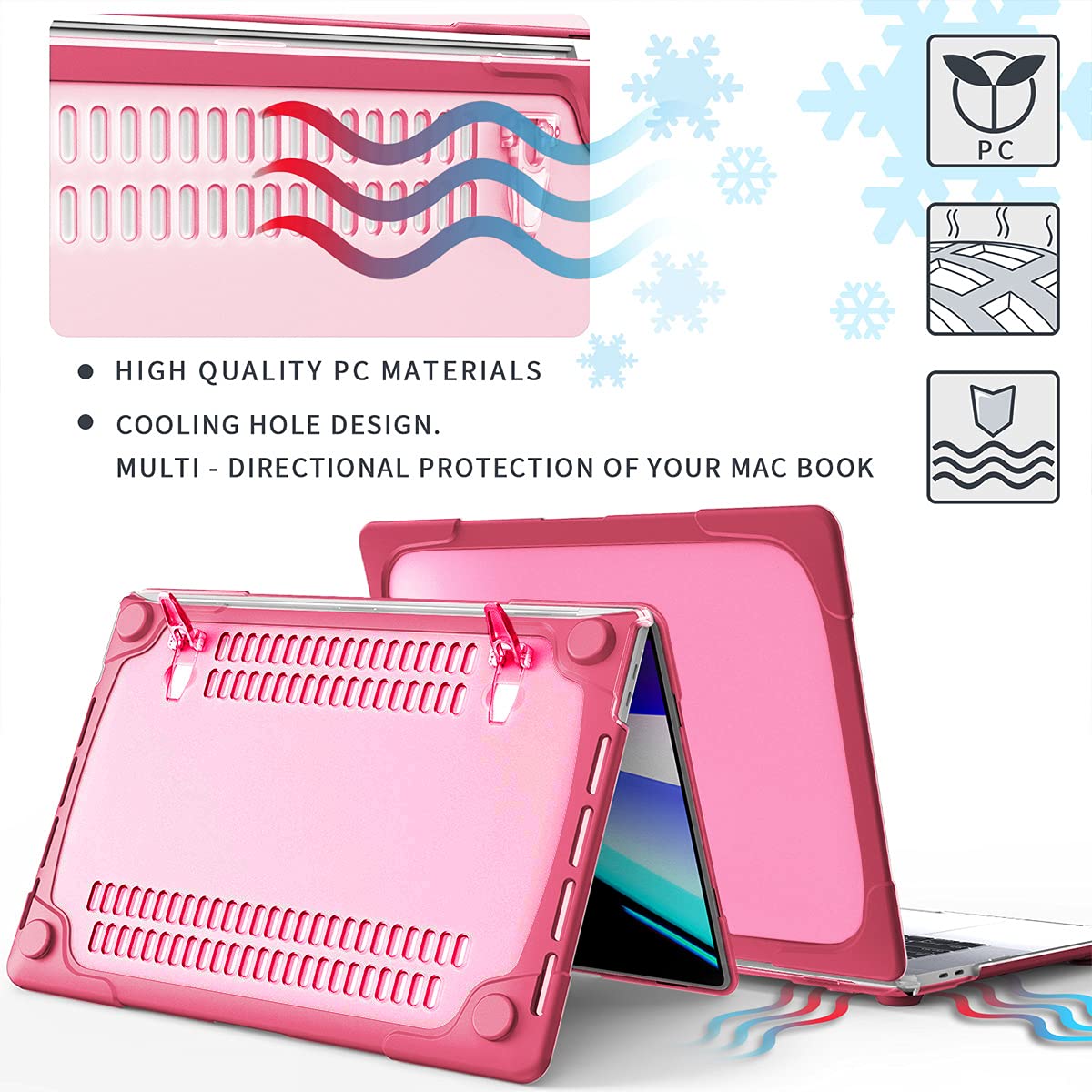 Mektron Laptop Case for MacBook Air 13 2022 2021 2020 2019 2018 Release A2337 M1 A1932 A2179 with Touch ID,[Heavy Duty][Dual Layer] Hard Plastic Bumper Protective Cover Shell with Kickstand (Rose)