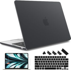 may chen compatible with m3 macbook air 13.6 inch case 2022 2023 2024 a3113 a2681 m2 chip, plastic hard shell case for macbook air 13.6" with liquid retina display fits touch id, matte black