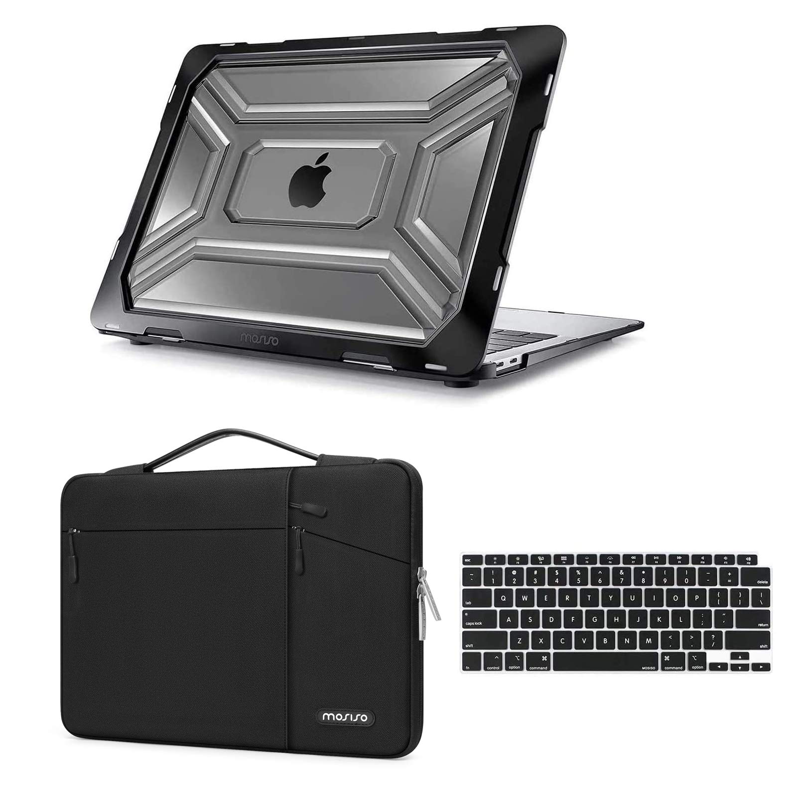 MOSISO Compatible with MacBook Air 13 inch Case 2022 2021 2020 Release A2337 M1 A2179 Retina Display Touch ID, Plastic Hard Shell Case with TPU Bumper&Carrying Sleeve Bag&Keyboard Cover, Black