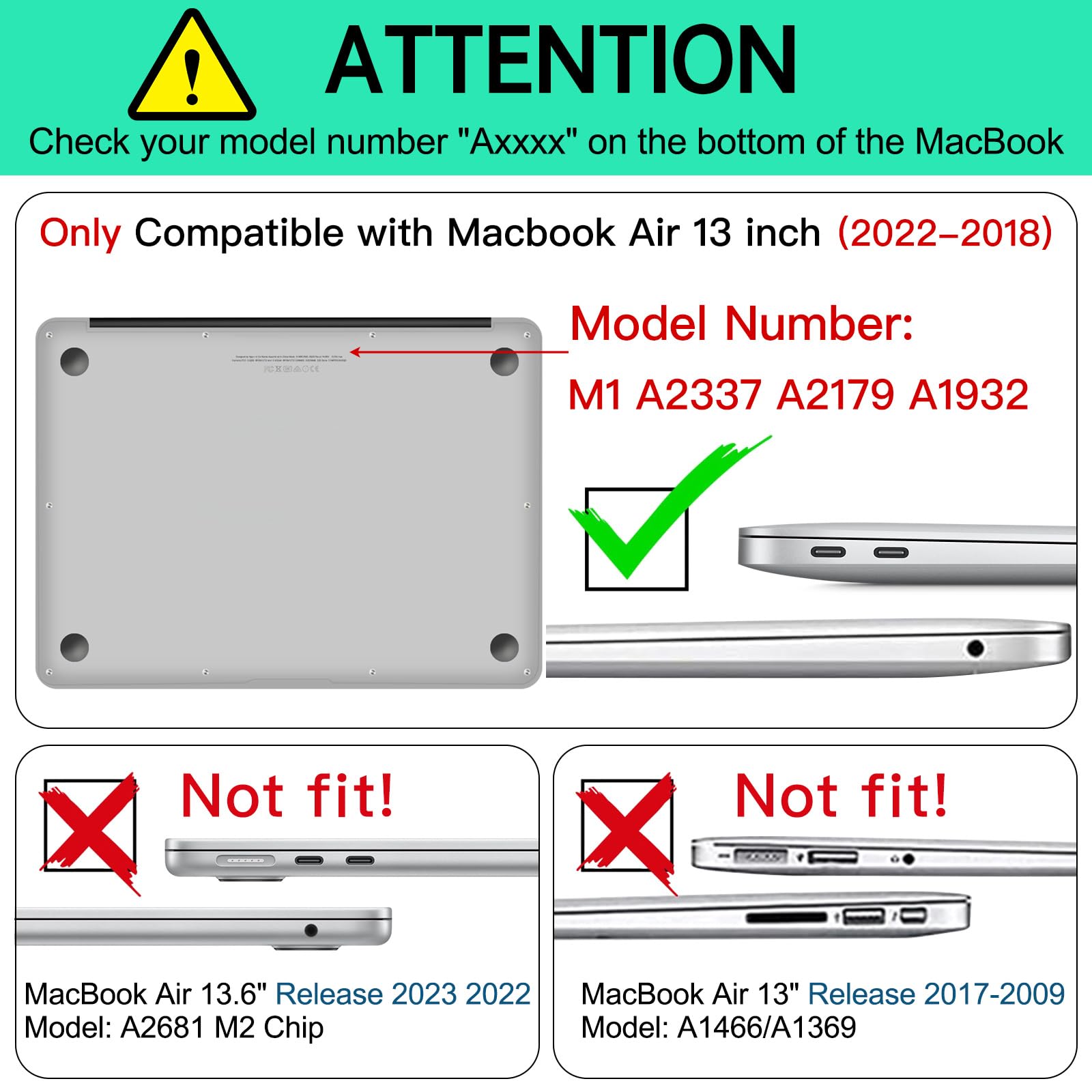 G JGOO Compatible with MacBook Air 13 Inch Case 2021 2020 2019 2018 Release M1 A2337 A2179 A1932, Slim Matte Plastic Hard Shell Case & 50PCS Laptop Sticker & Keyboard Cover, Midnight Green