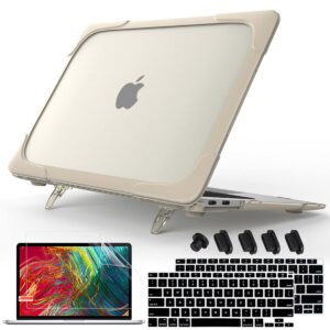 Mektron for MacBook Air 13 inch Case 2022 2021 2020 2019 2018 Release M1 A2337 A1932 A2179 [Heavy Duty Series] Hard Plastic & TPU Shell Protective Cover Matte Kickstand Case (Khaki)