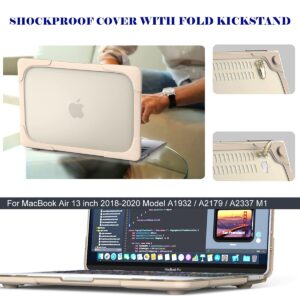 Mektron for MacBook Air 13 inch Case 2022 2021 2020 2019 2018 Release M1 A2337 A1932 A2179 [Heavy Duty Series] Hard Plastic & TPU Shell Protective Cover Matte Kickstand Case (Khaki)