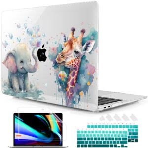 lepeoac for new macbook air 13 inch case 2021 2020 2019 2018 release a2337 m1 a2179 a1932, crystal plastic hard shell cover for macbook air 13" with retina display & touch id - elephant & giraffe