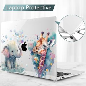 Lepeoac for New MacBook Air 13 inch Case 2021 2020 2019 2018 Release A2337 M1 A2179 A1932, Crystal Plastic Hard Shell Cover for MacBook Air 13" with Retina Display & Touch ID - Elephant & Giraffe