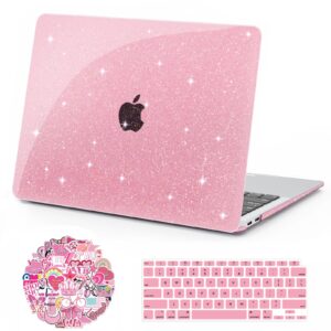 anban compatible with macbook air 13 inch case 2022 2021 2020 2019 2018 release a2337 a2179 a1932 with touch id, glitter plastic laptop hard shell case +keyboard cover + screen protector, sparkly pink