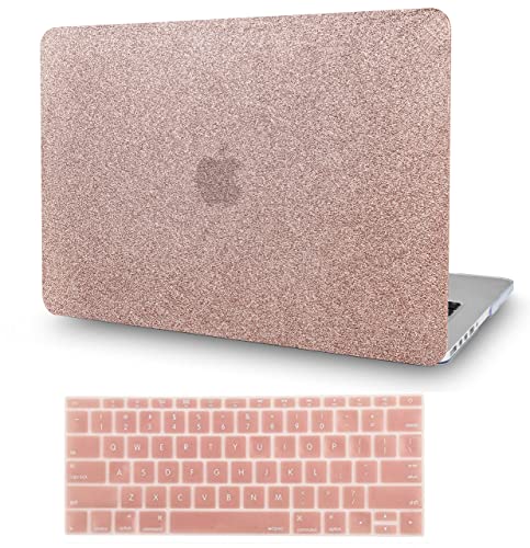 KECC Laptop Case for MacBook Air 13" w/ Keyboard Cover Plastic Hard Shell Case A1466/A1369 2 in 1 Bundle (Rose Gold Sparkling)