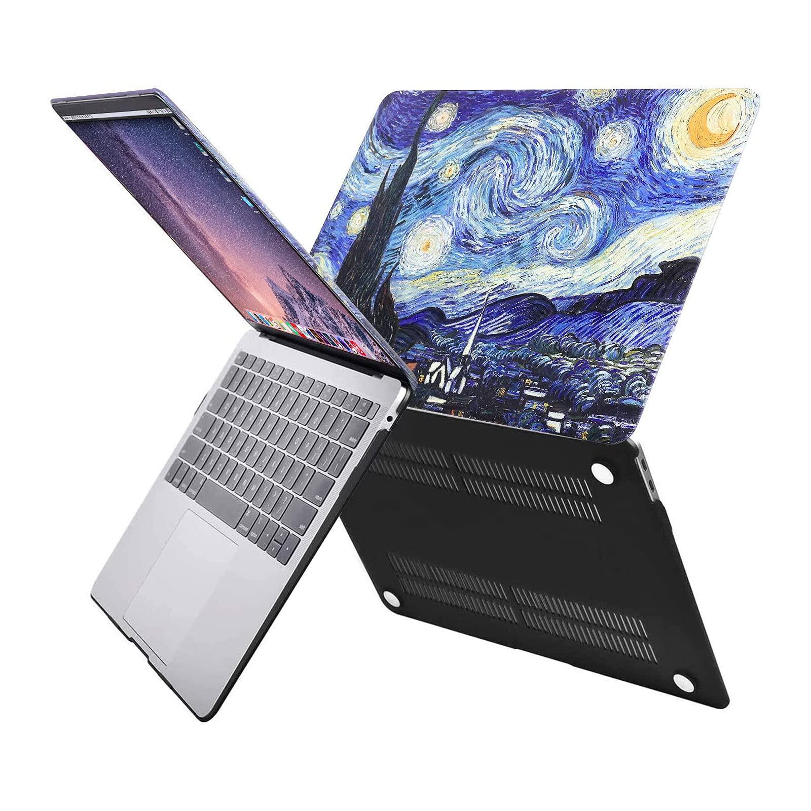 MOSISO Compatible with MacBook Air 13 inch Case 2022 2021 2020 2019 2018 Release A2337 M1 A2179 A1932 Retina Display Touch ID, Plastic Pattern Hard Shell&Keyboard Cover&Screen Protector, Starry Night