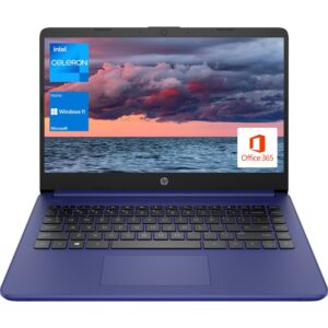 hp portable laptop, student and business, 14" hd display, intel quad-core n4120, 8gb ddr4 ram, 64gb emmc, 1 year office 365, webcam, sd card reader, hdmi, wi-fi, windows 11 home, blue, kke mousepad