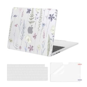 mosiso compatible with macbook air 13.6 inch case 2022 2023 2024 release m3 a3113 m2 a2681 with touch id, plastic meadow floral hard shell case & keyboard cover skin & screen protector, transparent