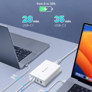 ZeitNah 240W USB C Charger, GaN 4-Port Fast Charger(140W/100W USB C Charging Ports) for MacBook Pro/Air, iPhone, iPad, Galaxy, Apple Watch, and More, (140W USB C to C Cable is Included)