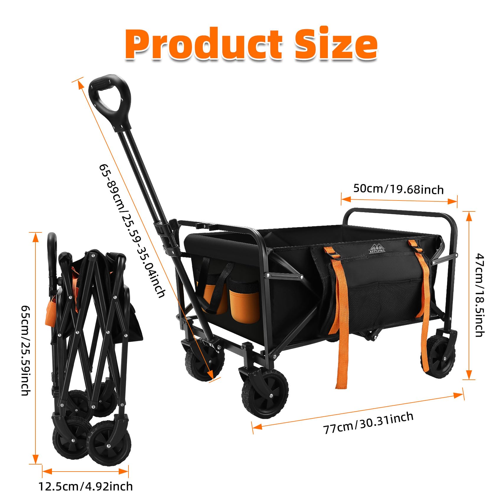 Collapsible Wagon, Wagon Heavy Duty Utility Cart with Side Pocket, Premium Large Capacity Wagons for Grocery Shopping, Garden, Beach, Picnic, Sports - Your Versatile Companion for Any Adventure