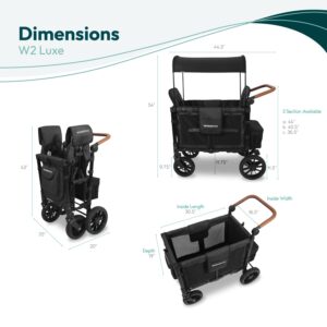 WONDERFOLD W2 Luxe Double Stroller Wagon (2 Seater) - Collapsible Wagon Stroller with Seats with Magnetic Buckle 5-Point Harnesses and Adjustable Sun Canopy, Volcanic Black