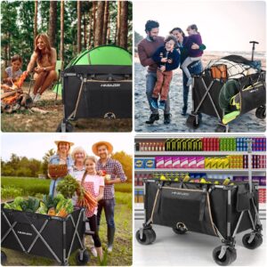 HASAGEI Collapsible Wagon Cart Outdoor 8.48 Cubic Feet Folding Utility Wagon 330 lbs Capacity Heavy Duty Beach Wagon with Big Wheels for Camping Beach Garden