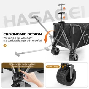 HASAGEI Collapsible Wagon Cart Outdoor 8.48 Cubic Feet Folding Utility Wagon 330 lbs Capacity Heavy Duty Beach Wagon with Big Wheels for Camping Beach Garden