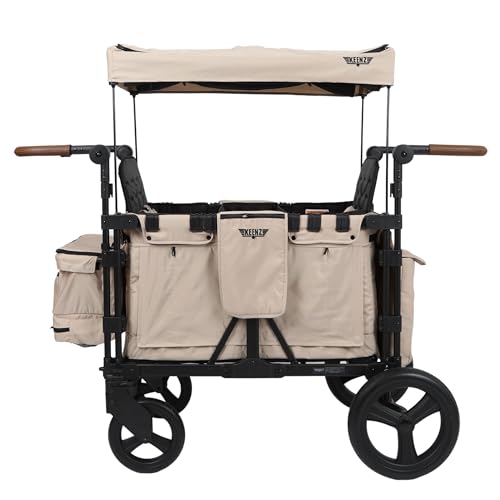 Keenz XC+ 2.0 - Luxury Comfort Stroller Wagon | Foldable 4 Passenger Quad Seater with Adjustable Canopy | Mocha