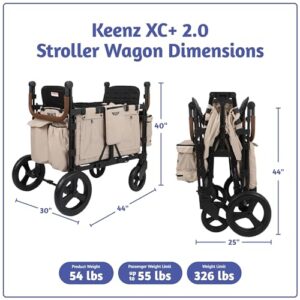 Keenz XC+ 2.0 - Luxury Comfort Stroller Wagon | Foldable 4 Passenger Quad Seater with Adjustable Canopy | Mocha