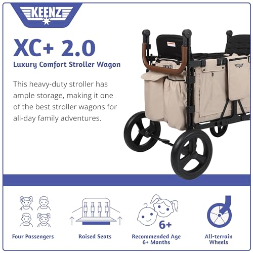 Keenz XC+ 2.0 - Luxury Comfort Stroller Wagon | Foldable 4 Passenger Quad Seater with Adjustable Canopy | Mocha