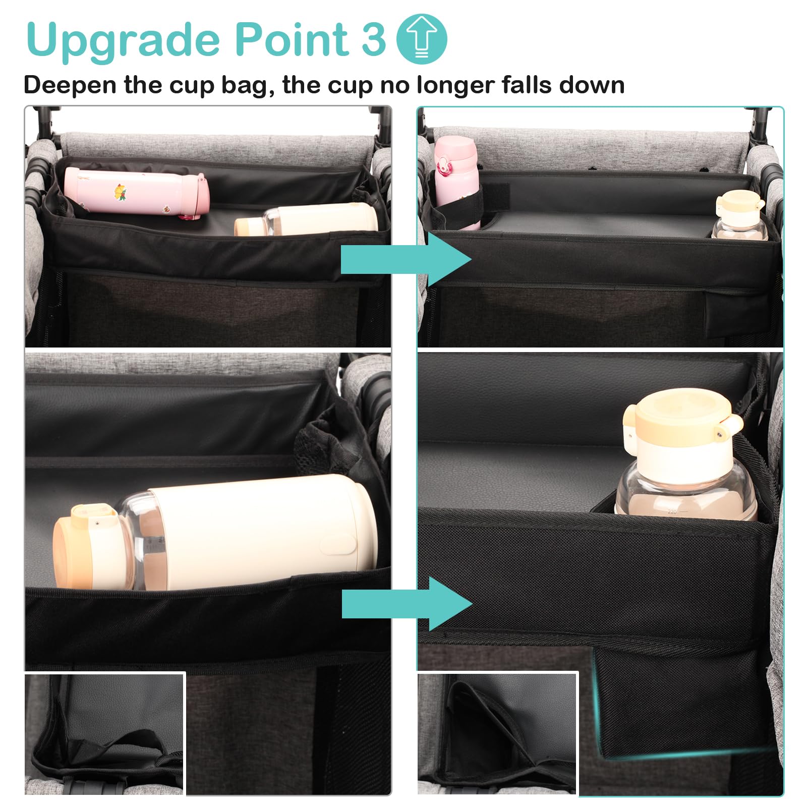 Upgraded Stroller Snack Tray for Wonderfold Wagon W2 Series - Kids Toy Placement - Faux Leather Sides - Easy to Clean - Deeper Cup Holder - Reinforced Sides