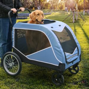 Dog Stroller for Large Dogs, Extra Large Pet Stroller for Medium Dogs Foldable, Dog Wagon and Cart for 2 Dogs with Pocket Up to 352lb Blue