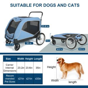 Dog Stroller for Large Dogs, Extra Large Pet Stroller for Medium Dogs Foldable, Dog Wagon and Cart for 2 Dogs with Pocket Up to 352lb Blue