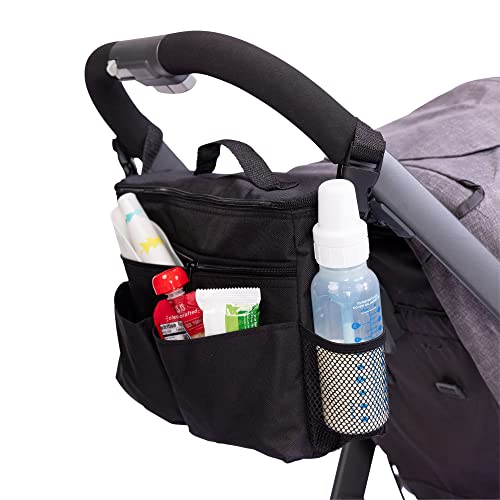 J.L. Childress Cool 'N Cargo Stroller and Wagon Cooler and Organizer - Universal Fit - Insulated - Attaches to Strollers, Wagons, Walkers and Wheelchairs - Large Capacity - Black