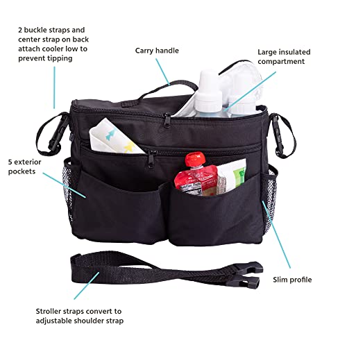 J.L. Childress Cool 'N Cargo Stroller and Wagon Cooler and Organizer - Universal Fit - Insulated - Attaches to Strollers, Wagons, Walkers and Wheelchairs - Large Capacity - Black