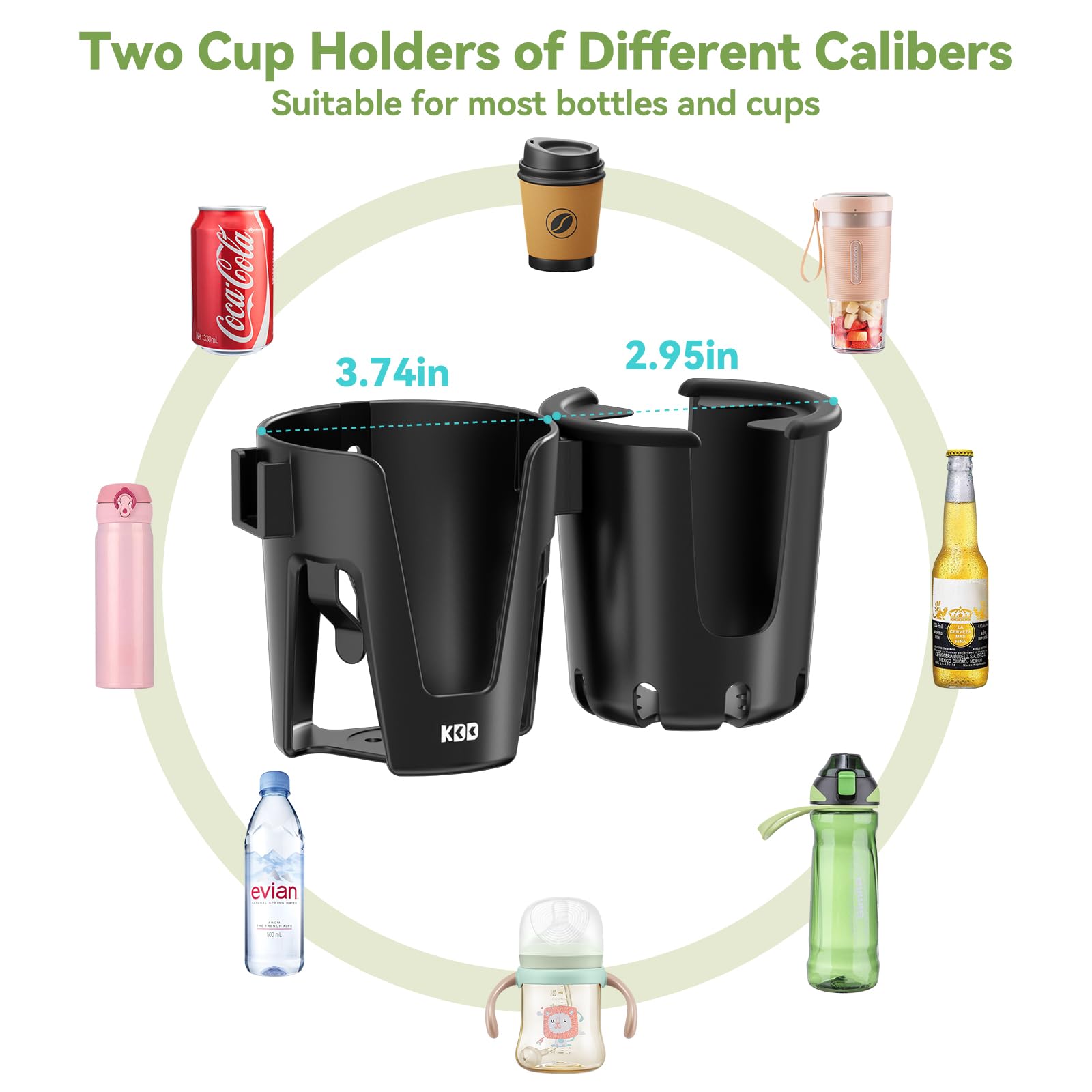 KDD Stroller Cup Holder with Phone Holder, 3-in-1 Removable Bottle Holder, 360 Degrees Rotation Drink Holder for Wheelchair, Stroller, Bike, Walker, Scooter, Bicycle, Uppababy, Nuna, Bugaboo, Doona