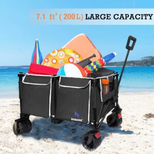 ROSONG Collapsible Heavy Duty 𝟱𝟬𝟬 𝗟𝗕𝗦 Capacity Wagon Cart with Big Wheels, Foldable Folding Cart Utility Lounge Beach Wagons Carts for Sand