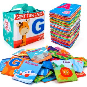 mini tudou 26 pcs baby soft alphabet cards, abc learning flash cards with storage bag, washable soft letter early educational toy for babies infants toddlers boys and girls 0 1 2 3 years old