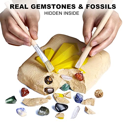 CAPKIT 15Pcs Gemstone Dig Kit, STEM Educational DIY Toys Science Gem Dig Kit, Dig Up 15 Unique Gemstones, Rock Digging Kit for Kids, Archaeology- Best Gifts for Boys Girls Kid Toys