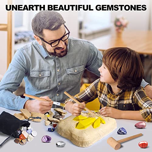 CAPKIT 15Pcs Gemstone Dig Kit, STEM Educational DIY Toys Science Gem Dig Kit, Dig Up 15 Unique Gemstones, Rock Digging Kit for Kids, Archaeology- Best Gifts for Boys Girls Kid Toys