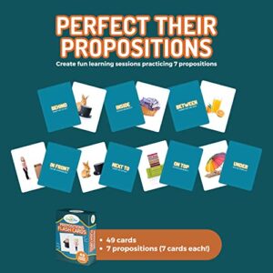 Preposition Flash Cards | 7 Total Prepositions 49 Picture Cards for Speech Therapy - for Teachers, Parents, ESL Teaching Materials and Speech Therapy Materials with 5 Sequencing Learning Games