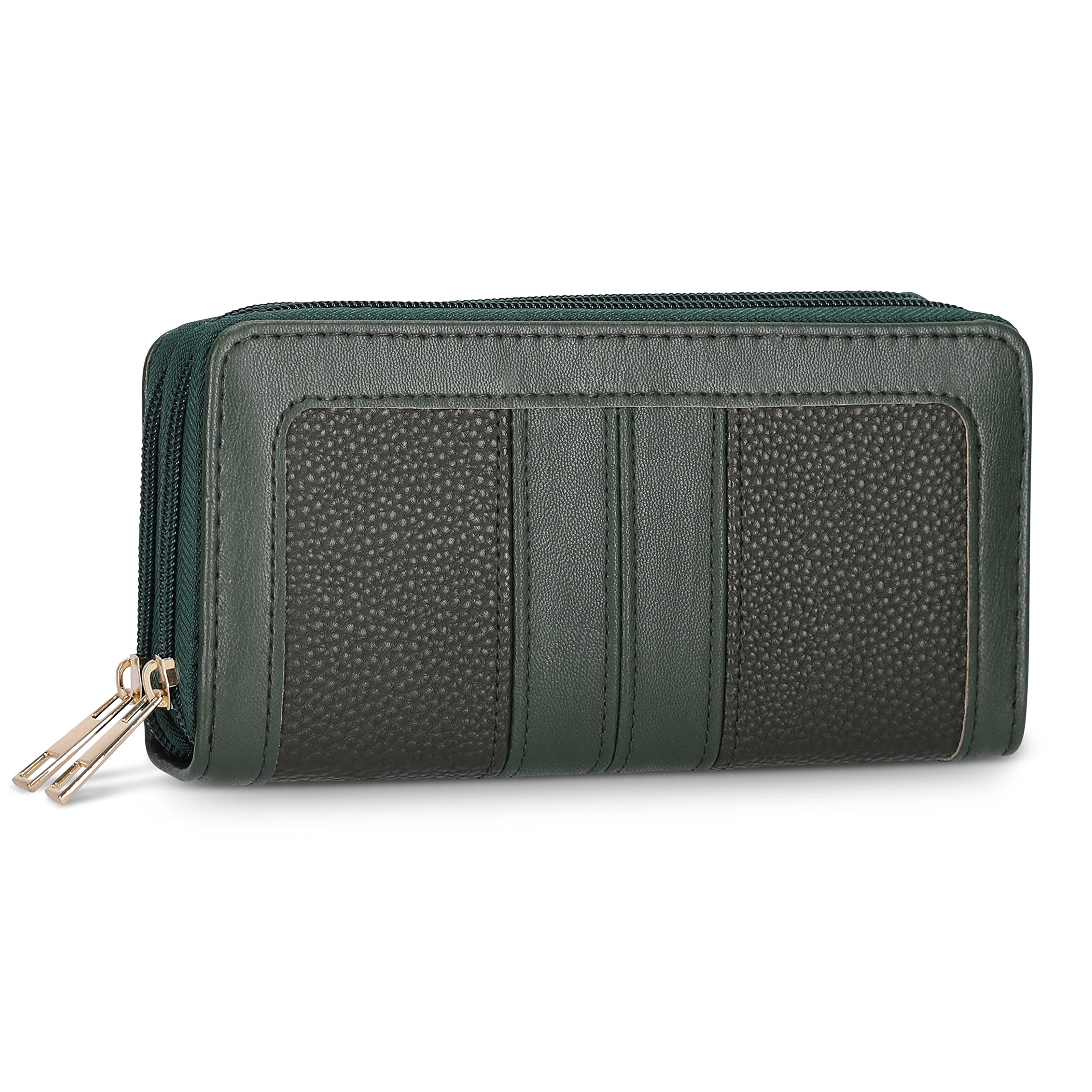 Couture Gems Green Wallet Womens Clutch Wallet for Women DOUBLE ZIPPER Wallet Phone Vegan Leather Clutch Purses For Woman Handbags Large Capacity