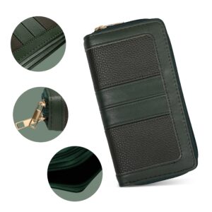 Couture Gems Green Wallet Womens Clutch Wallet for Women DOUBLE ZIPPER Wallet Phone Vegan Leather Clutch Purses For Woman Handbags Large Capacity