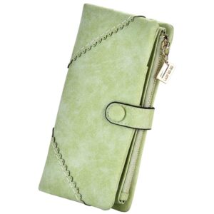 women vegan leather wallet bifold clutch large capacity card organizer buckle long purse for girls candy color (light green) …