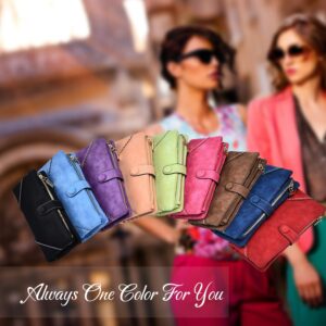 Women Vegan Leather Wallet Bifold Clutch Large Capacity Card Organizer Buckle Long Purse for Girls Candy Color (Light Green) …