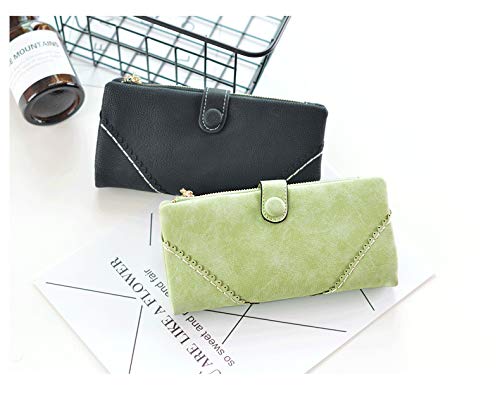 Women Vegan Leather Wallet Bifold Clutch Large Capacity Card Organizer Buckle Long Purse for Girls Candy Color (Light Green) …