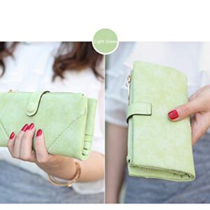 Women Vegan Leather Wallet Bifold Clutch Large Capacity Card Organizer Buckle Long Purse for Girls Candy Color (Light Green) …