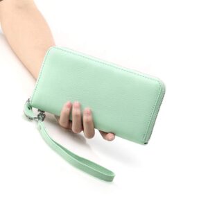 Moflycom Womens Wallet RFID Blocking Genuine Leather Zip Around Wallet Clutch Wristlet Travel Long Purse for Women Light Green