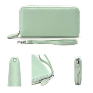 Moflycom Womens Wallet RFID Blocking Genuine Leather Zip Around Wallet Clutch Wristlet Travel Long Purse for Women Light Green