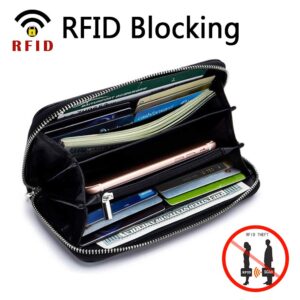 Moflycom Womens Wallet RFID Blocking Genuine Leather Zip Around Wallet Clutch Wristlet Travel Long Purse for Women Light Green